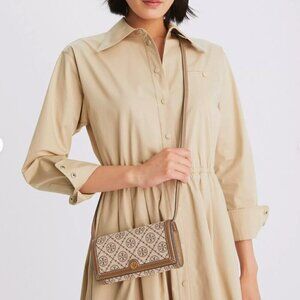 NEW! Tory Burch T Monogram Jacquard Wallet Crossbody -Hazelnut
